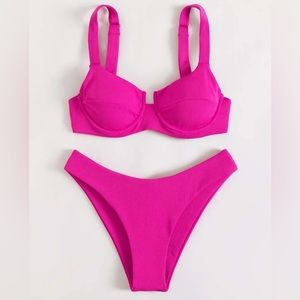 Ribbed underwire high cut pink bikini